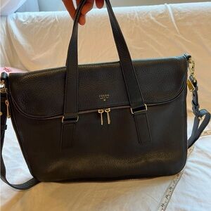 Fossil Black Leather Tote with Gold Hardware